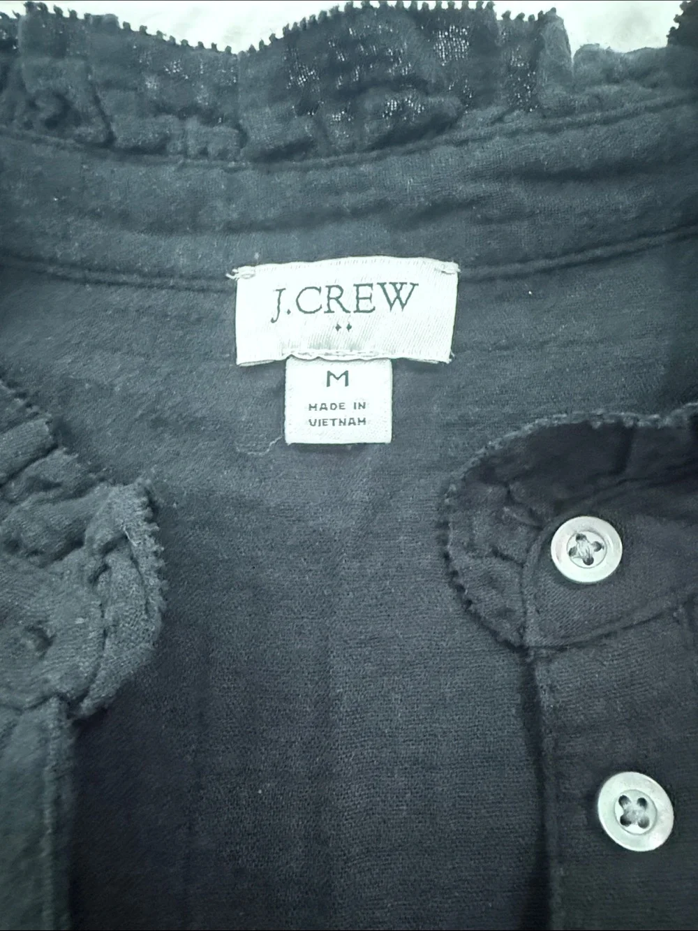 J. Crew Black Ruffle Cap-Sleeve Button Front Blouse